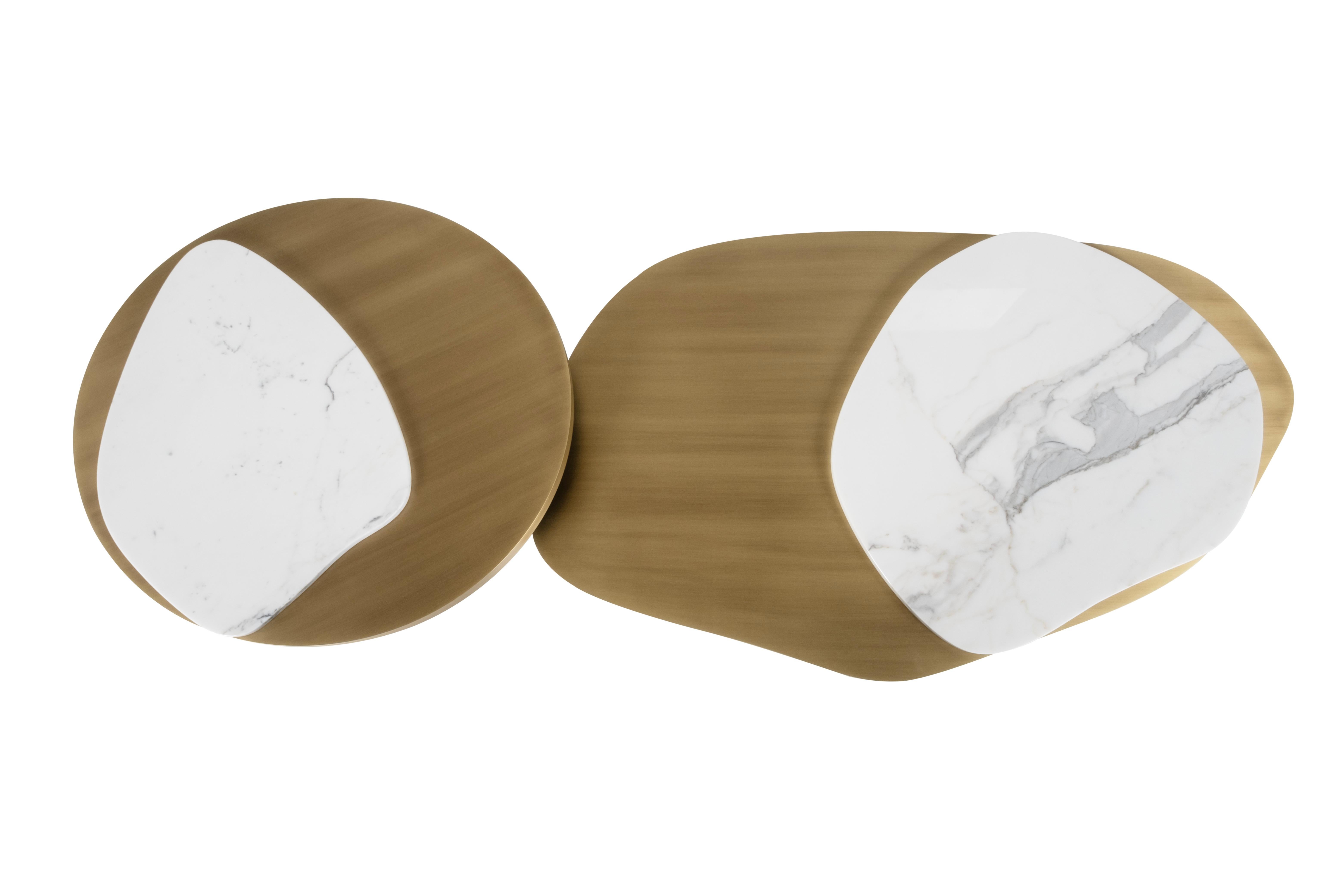 Portuguese Contemporary Landscape Nesting Coffee Table Set/2, Marble, Handmade Greenapple For Sale