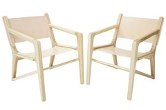 Contemporary "Lane" Leather, Brass & Wood Sling Chair by Alex Drew & No One