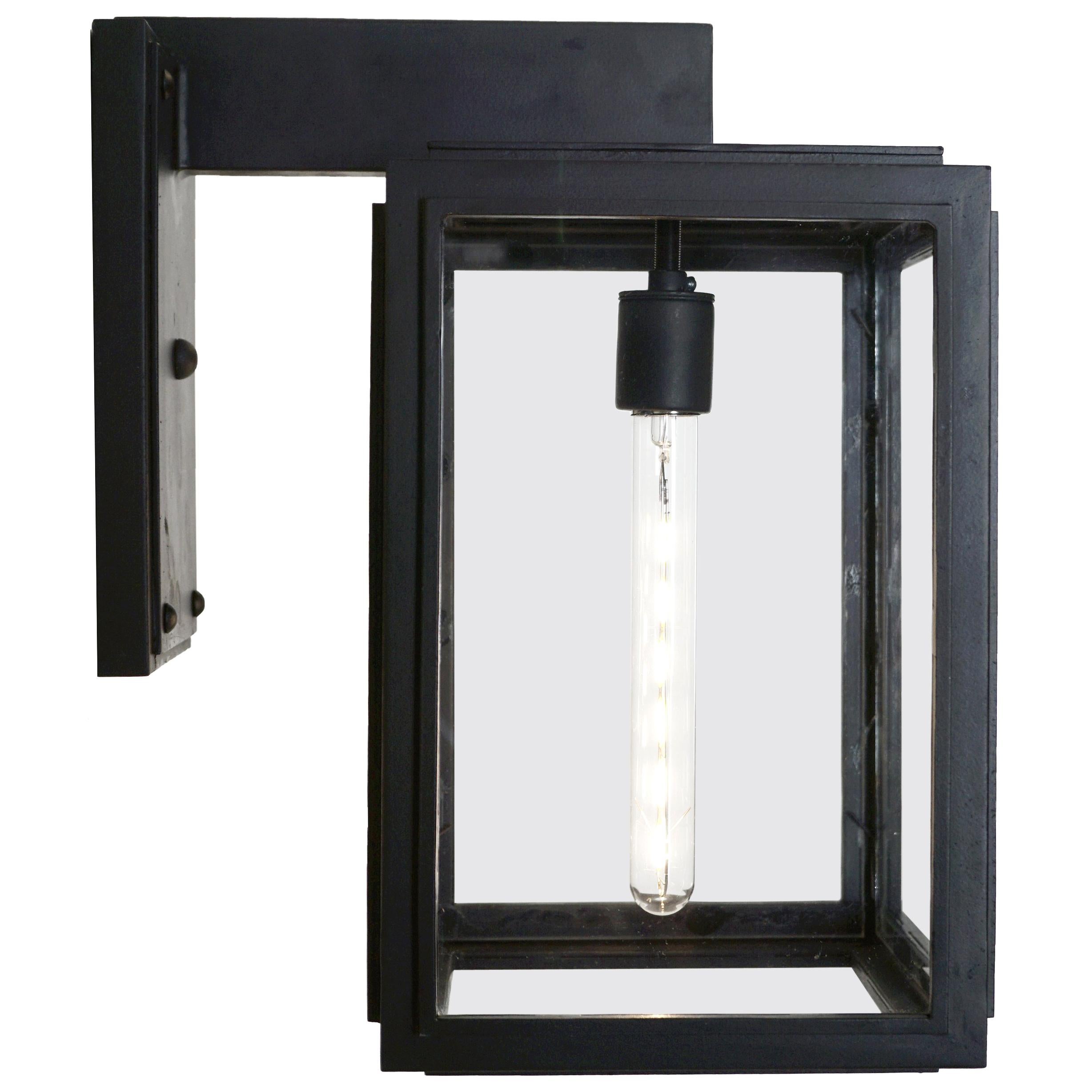 Contemporary Lantern with Straight Lines, Wrought Iron Outdoor Light, Grey 