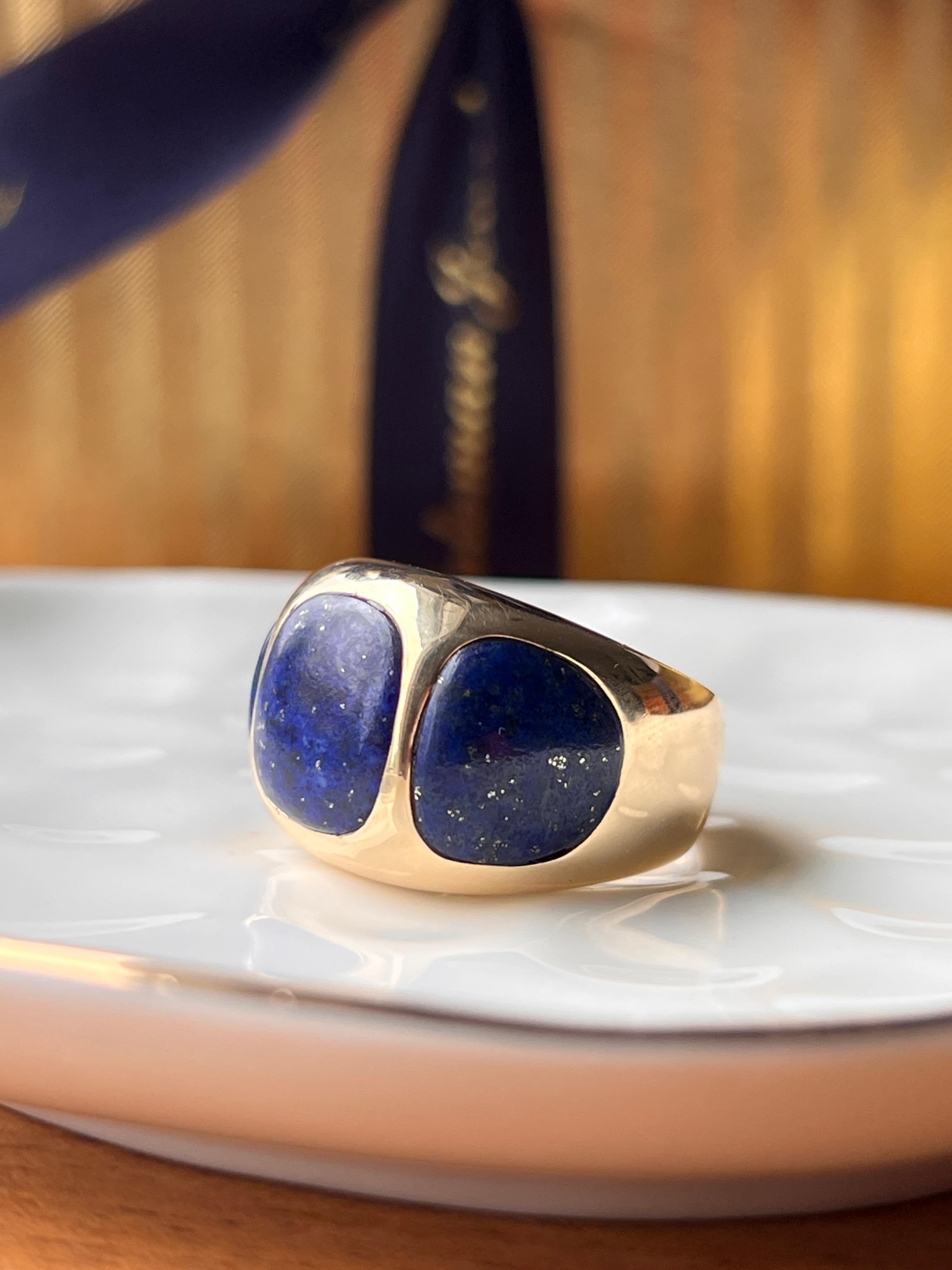 Contemporain Contemporary Lapis Lazuli 14k Yellow Gold Statement Ring en vente