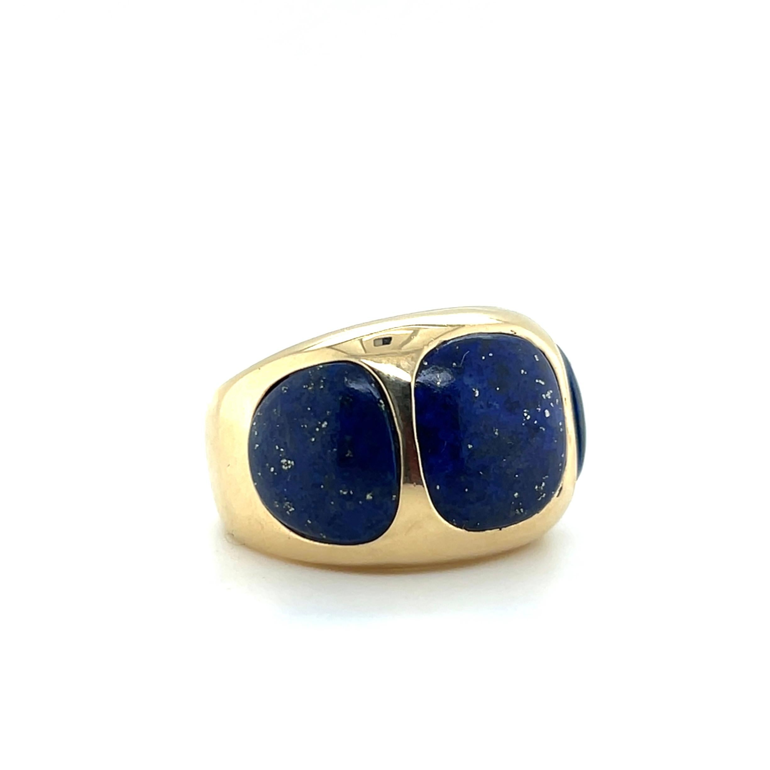 Contemporary Lapis Lazuli 14k Yellow Gold Statement Ring Unisexe en vente