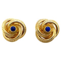 Contemporary Lapis Lazuli and 18k Yellow Gold Lovers Knot Earrings 1980s