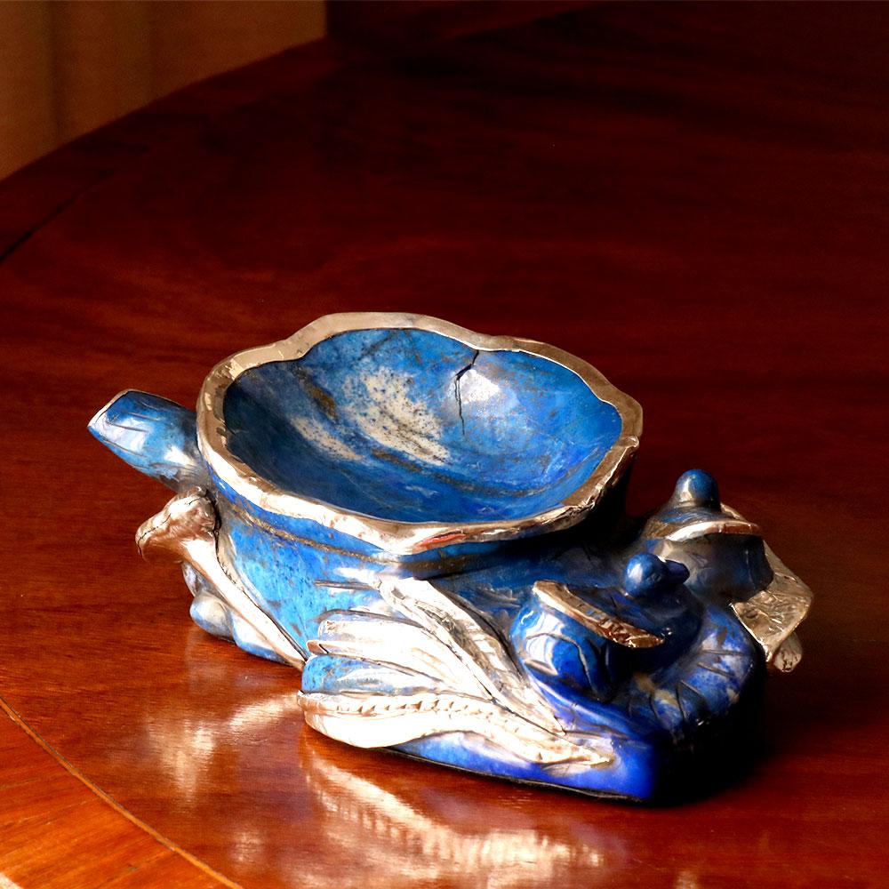 Contemporary Lapis Lazuli Ashtray by Alcino Silversmith with Sterling Silver 925 For Sale 5
