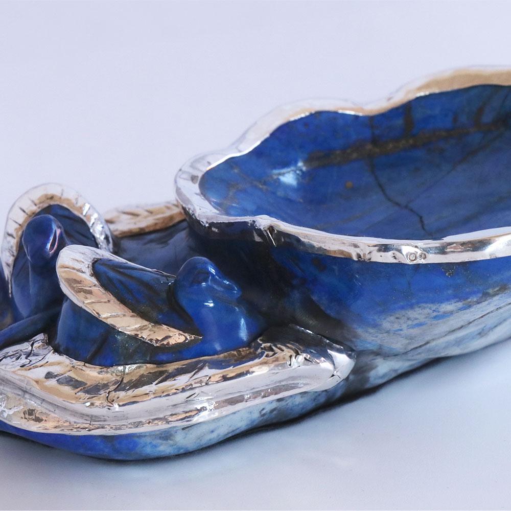 Contemporary Lapis Lazuli Ashtray by Alcino Silversmith with Sterling Silver 925 For Sale 2