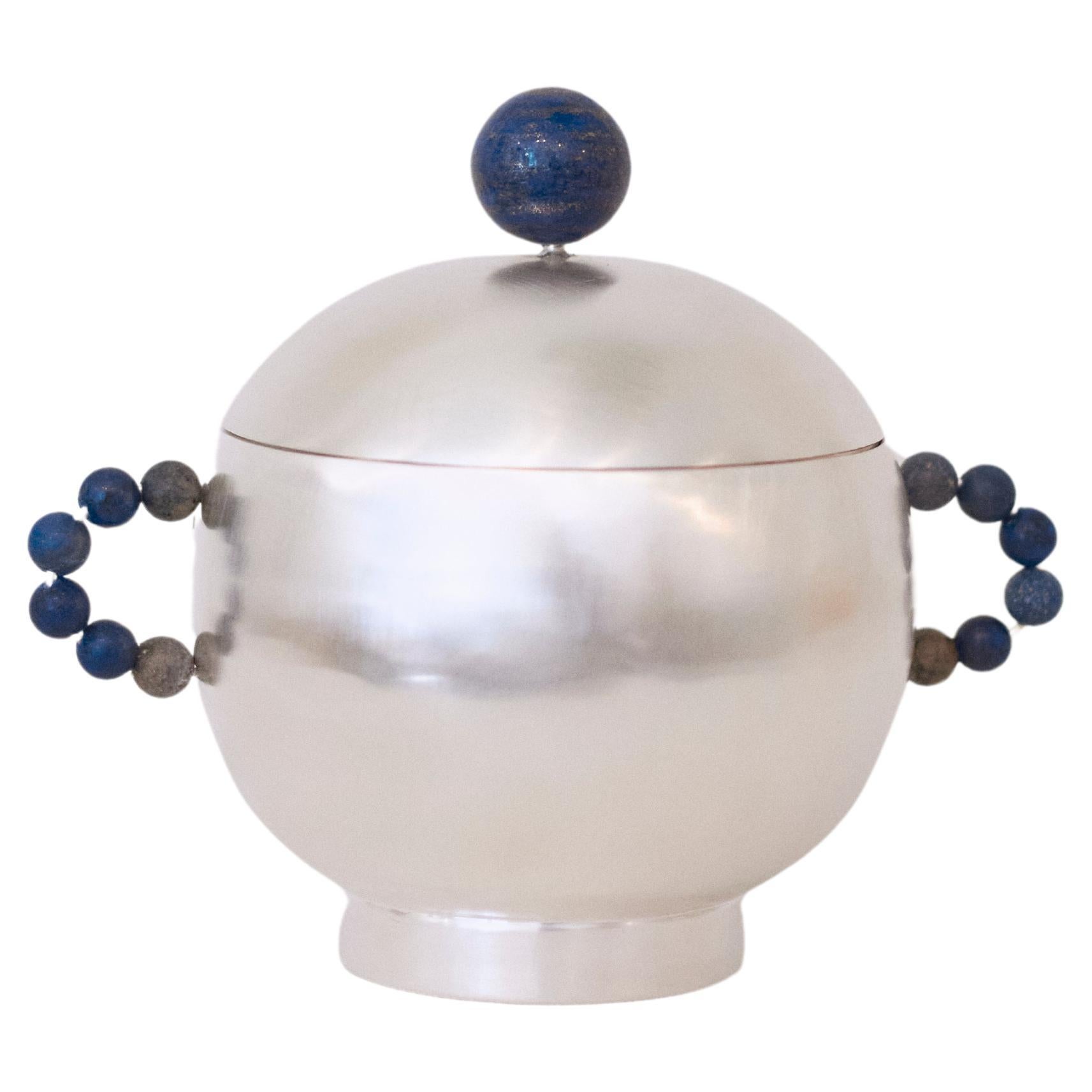 Contemporary Lapis Lazuli Handle Sugar container Silver Plated Natalia Criado For Sale