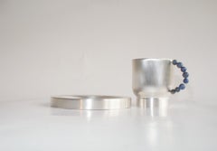 Contemporary Lapis Lazuli Set Handle Tea Cup Plate Silver Plated Natalia Criado