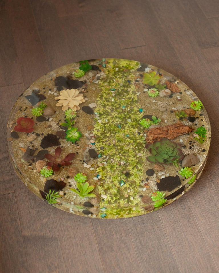 Contemporary Large Acrylic Cake Serving Plate with Faux Plants For Sale