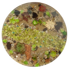 Contemporary Large Acrylic Cake Serving Plate with Faux Plants
