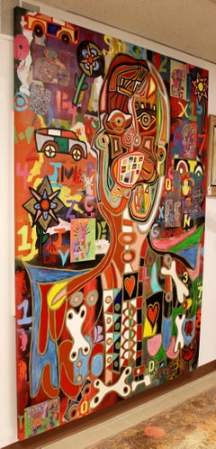 Contemporary Large Acrylic Graffiti Art Painting on Canvas Signed Rodney Denne