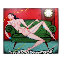 Contemporary Large Acrylic Memphis Style Nude Painting Signed Ken Beberman 1980s