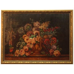 Contemporary and Large Vintage Style Floral Still Life Oil on Canvas Print