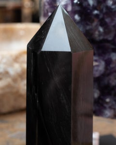 Contemporary Large Black Obsidian Obelisk / Crystal Point