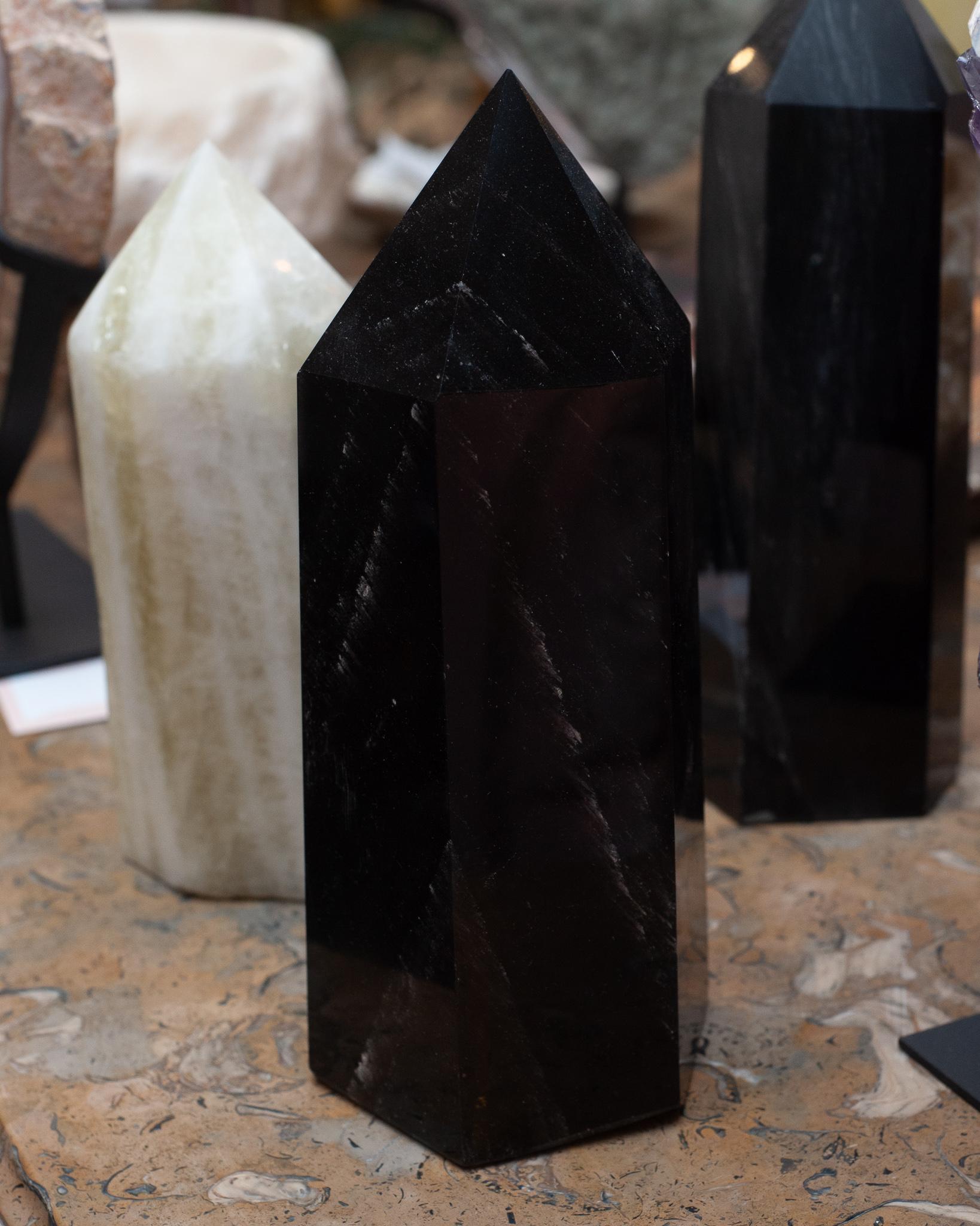 Stone Contemporary Large Black Obsidian Obelisk / Crystal Point For Sale