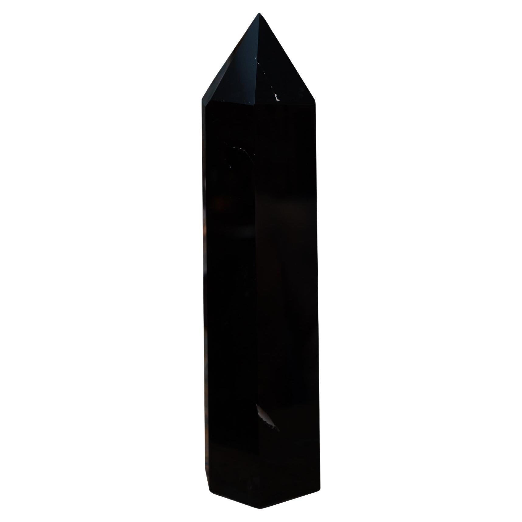 Contemporary Large Black Obsidian Obelisk / Crystal Point For Sale
