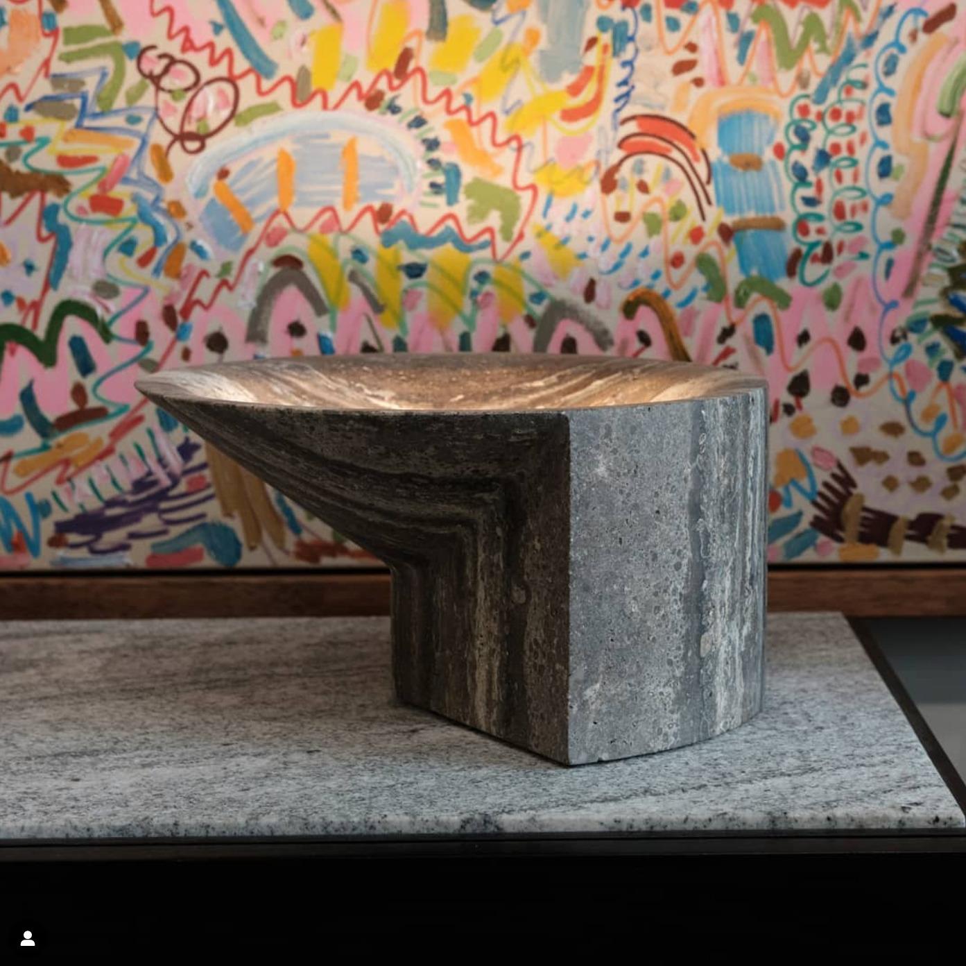 Contemporary Large Black Travertine Uplight by Henry Wilson For Sale 5