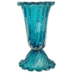 Contemporary Large Blue Murano Glass Vase