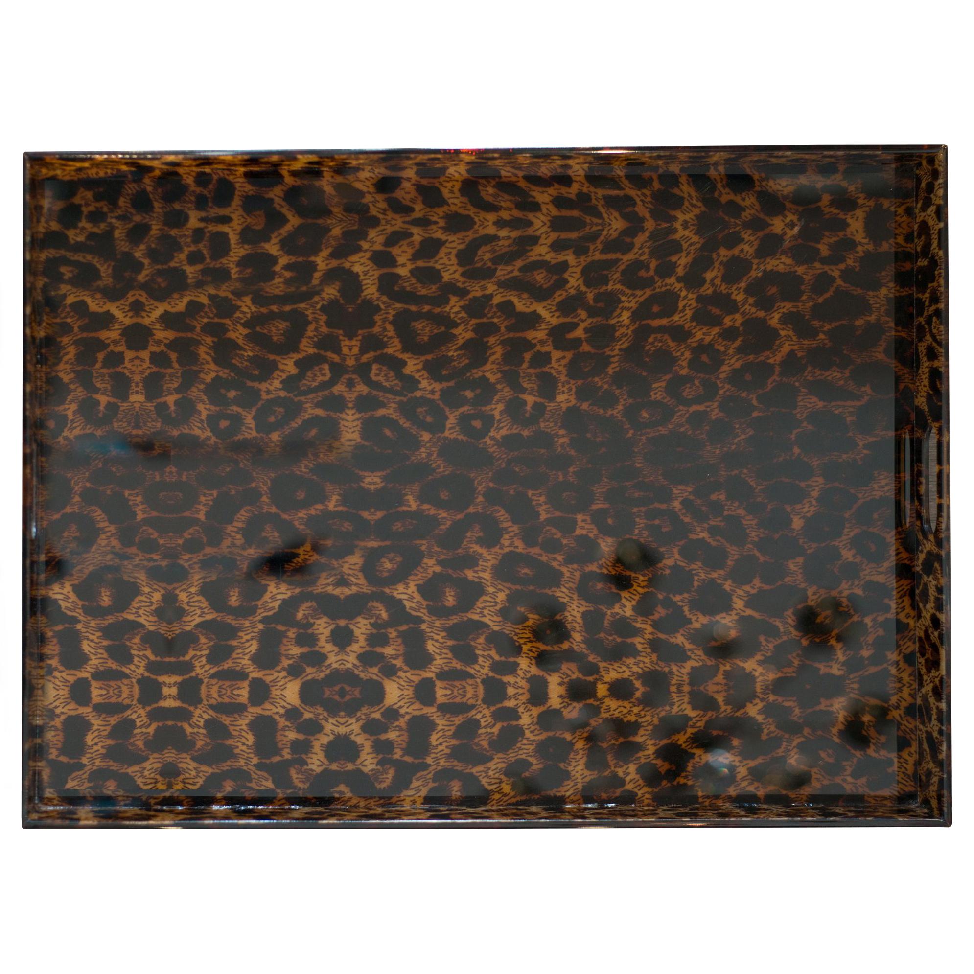 Contemporary Large Brown Leopard Print Acrylic Tray