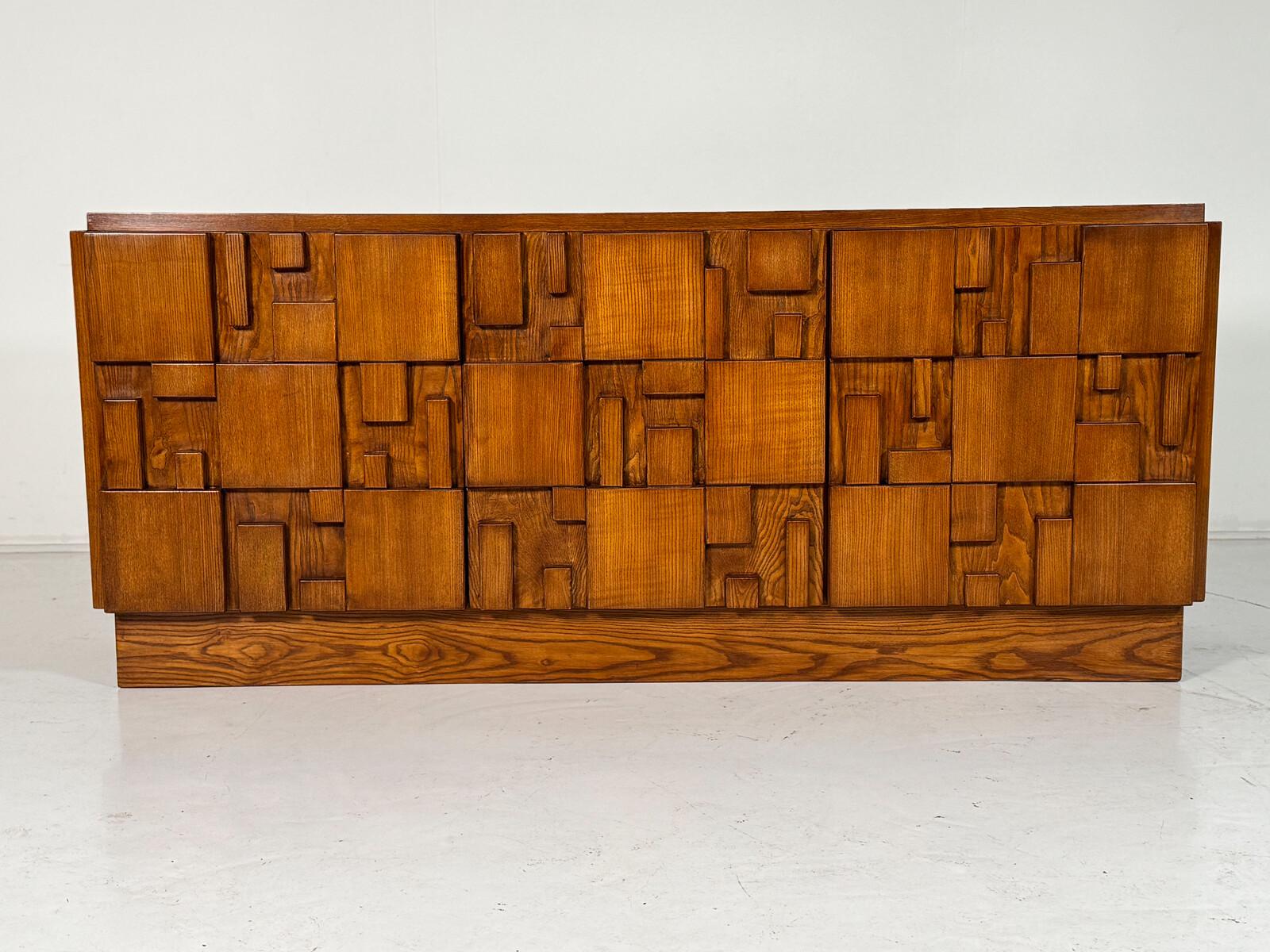 Mid-Century Modern Grand buffet brutaliste contemporain, frêne, Italie