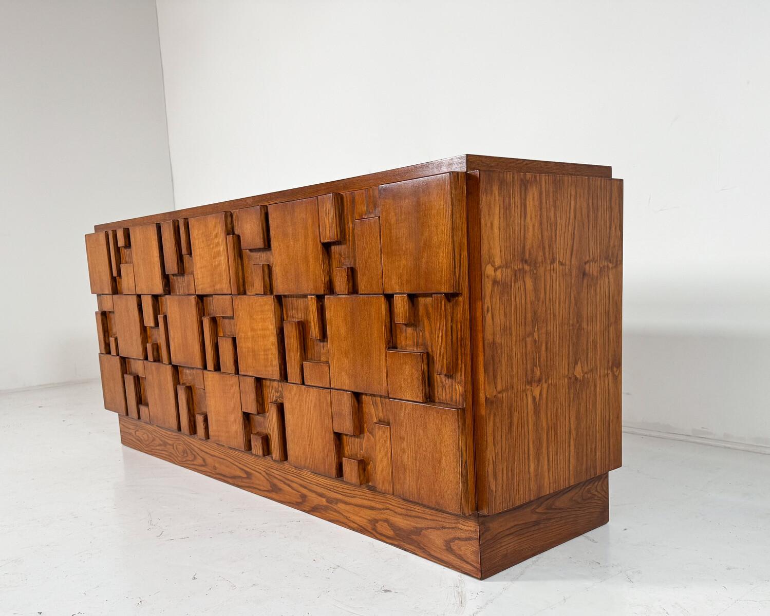 italien Grand buffet brutaliste contemporain, frêne, Italie