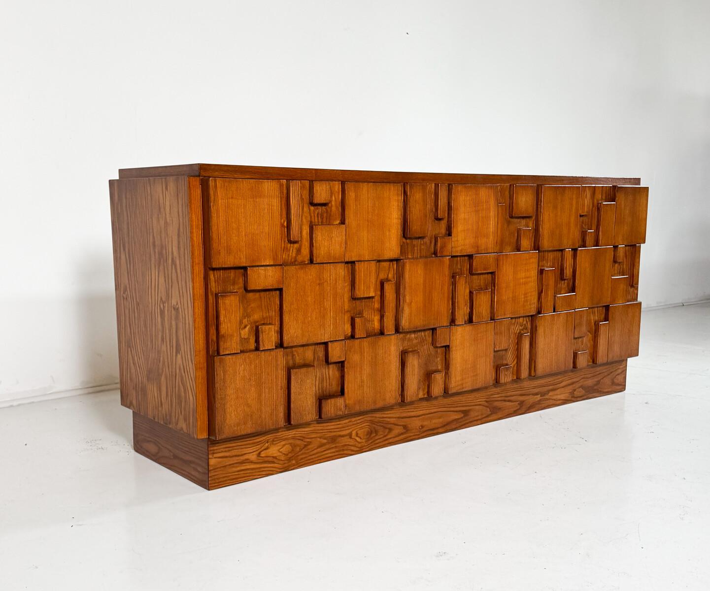 Bois Grand buffet brutaliste contemporain, frêne, Italie