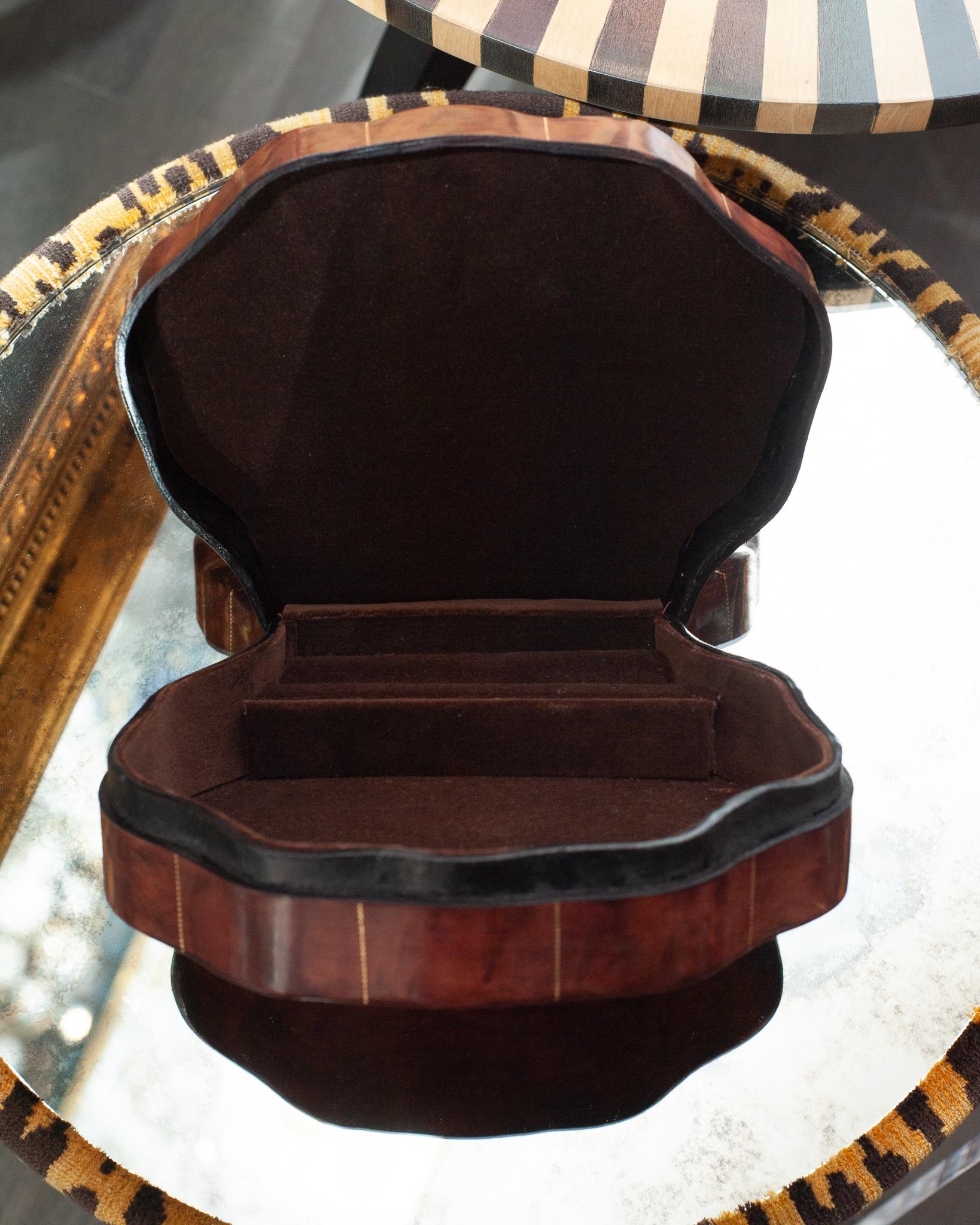 Contemporary Large Burgundy Leather Shell Box with Brown Velvet Lining In New Condition In Toronto, ON