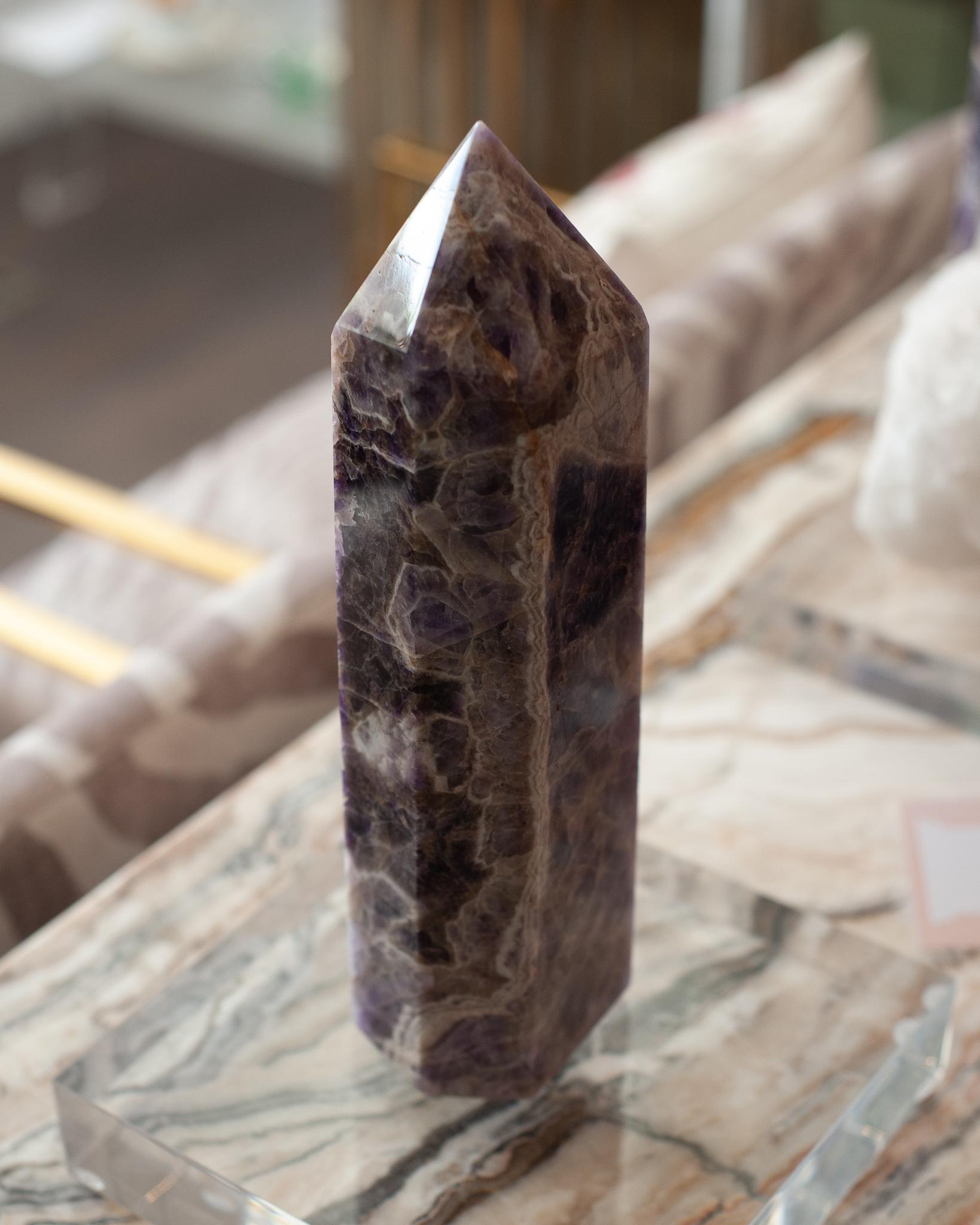 American Contemporary Large Chevron Amethyst Obelisk / Crystal Point For Sale