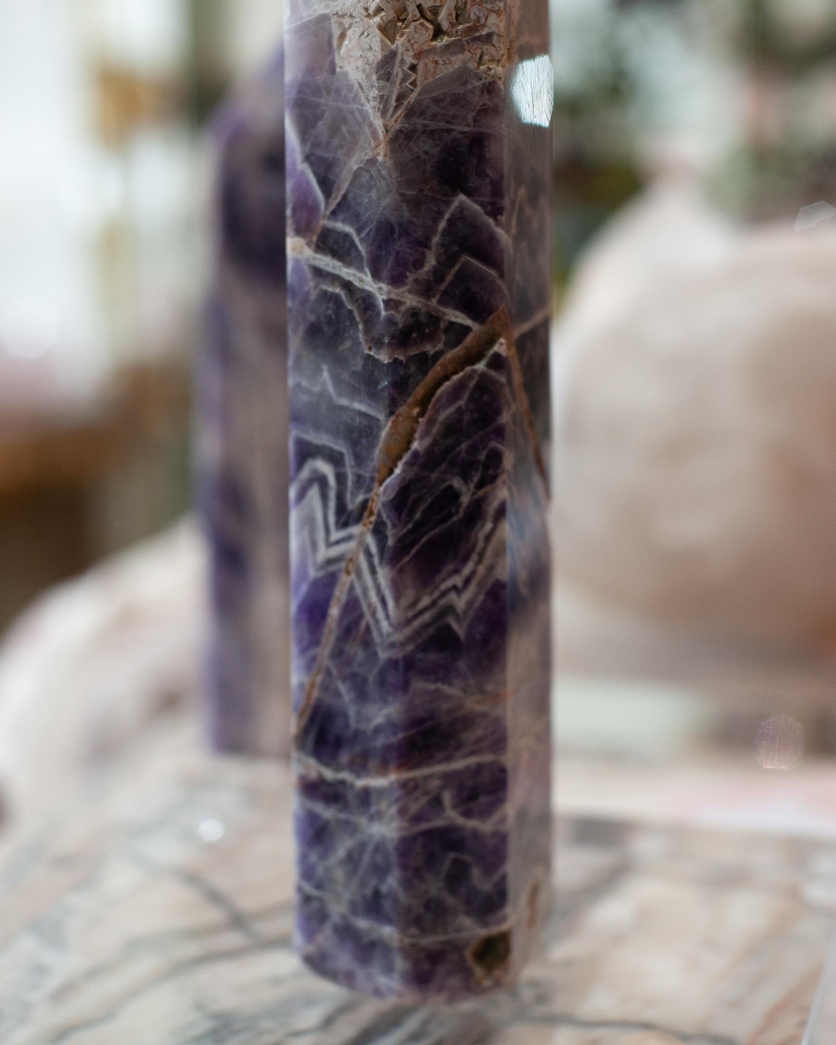 Contemporary Large Chevron Amethyst Obelisk / Crystal Point For Sale 1