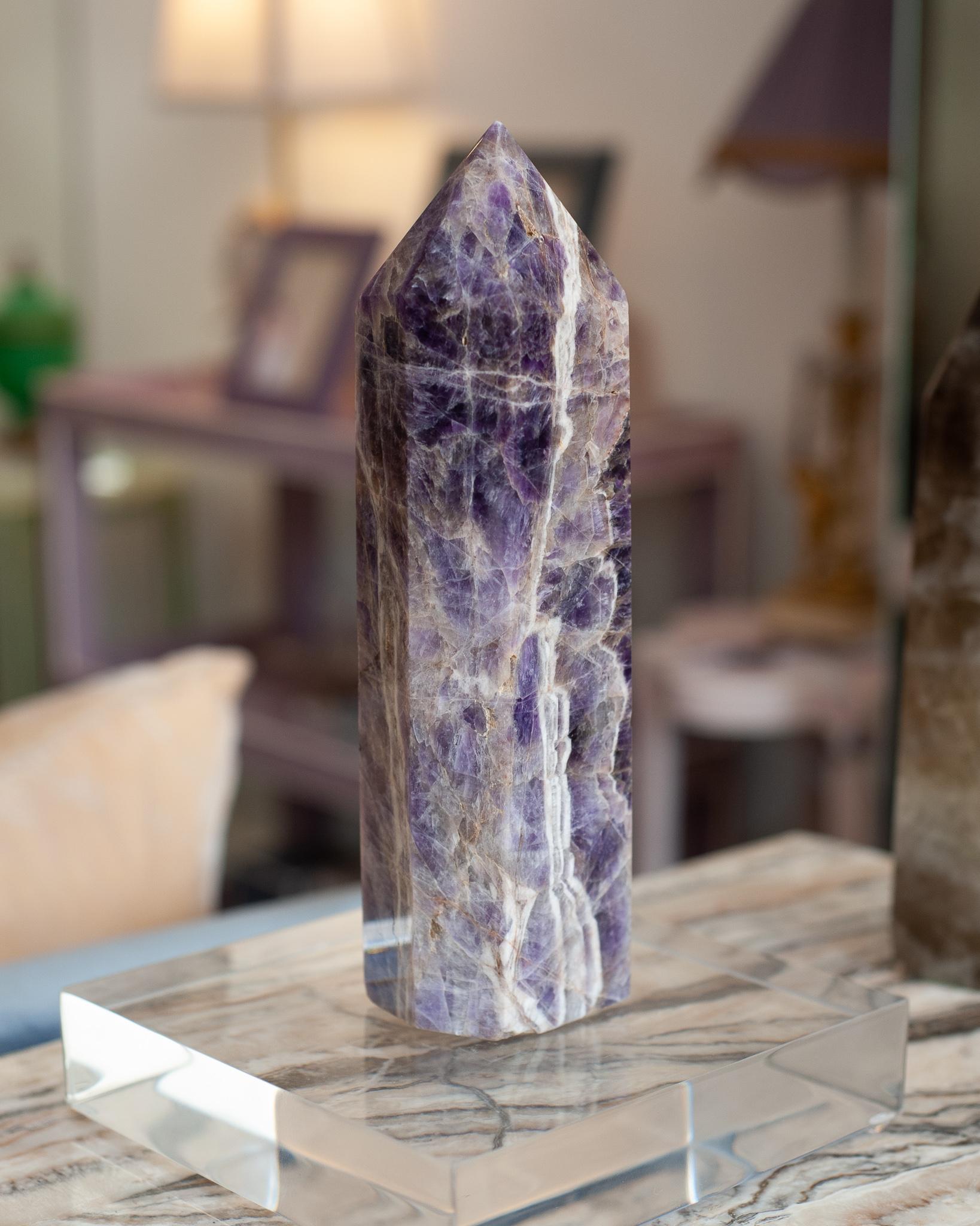 Contemporary Large Chevron Amethyst Obelisk / Crystal Point For Sale 1