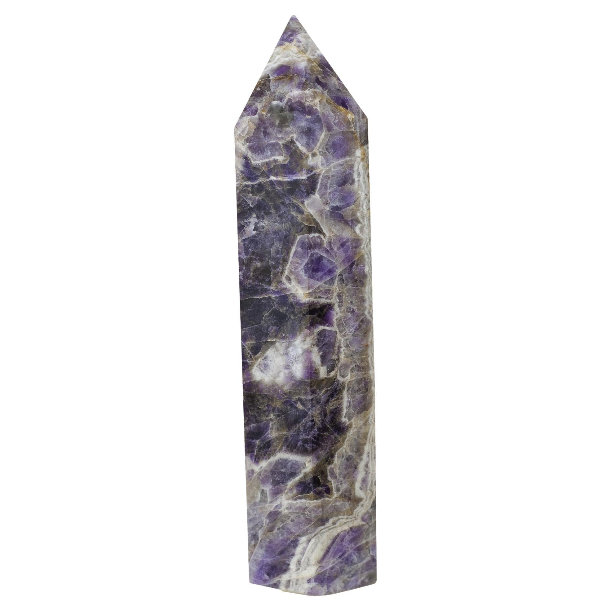 Contemporary Large Chevron Amethyst Obelisk / Crystal Point For Sale