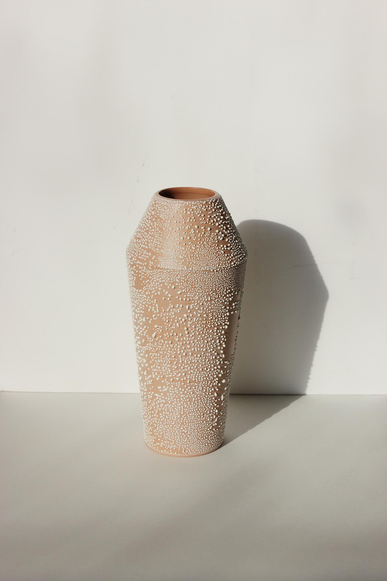 American Contemporary Large Dew Vase #1 White Ceramic and Glaze, Handmade