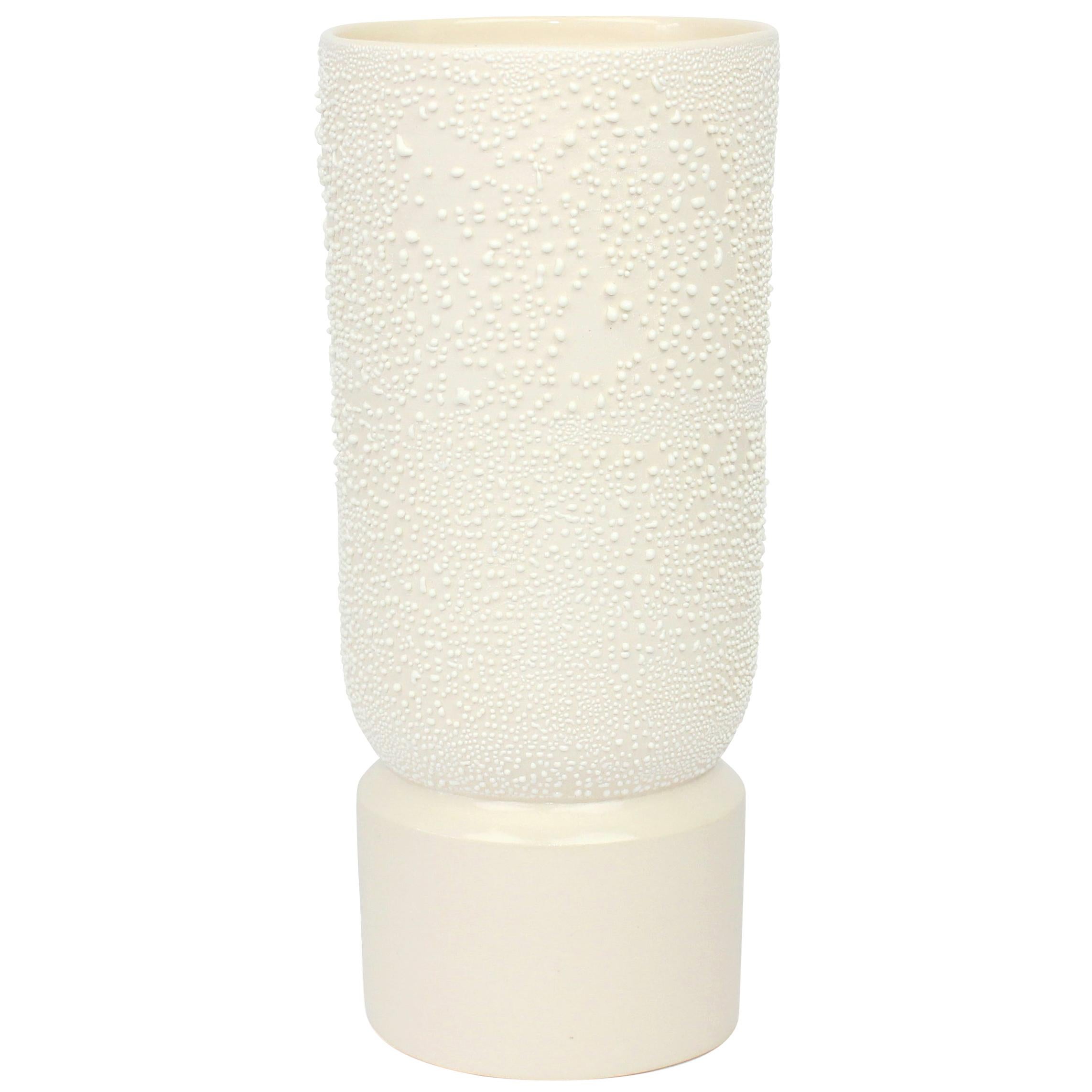 Contemporary Large Dew Vase #3 White Ceramic and Glaze, Handmade
