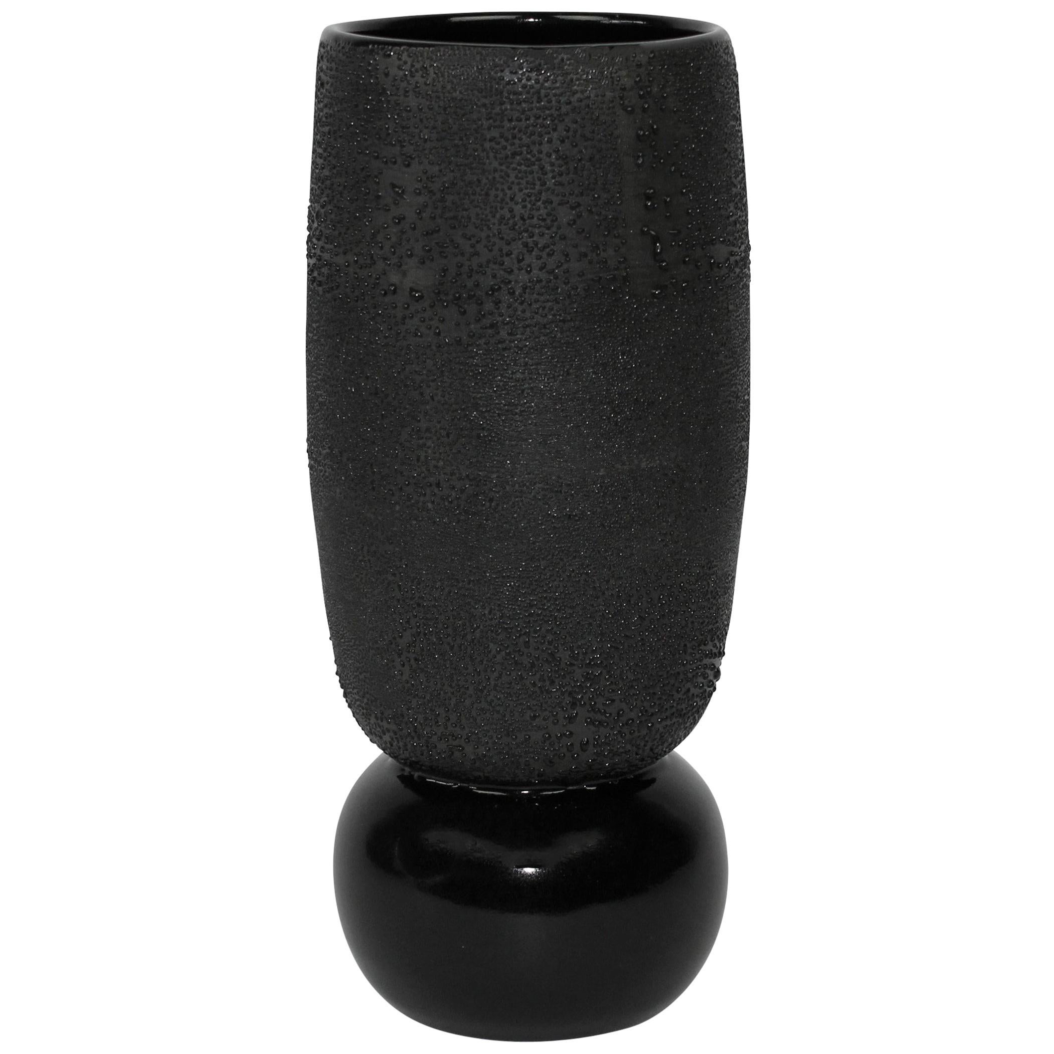 Contemporary Large Dew Vase #4 Black Ceramic and Glaze, Handmade For Sale