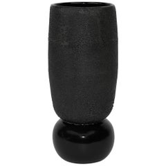 Contemporary Large Dew Vase #4 Black Ceramic and Glaze, Handmade