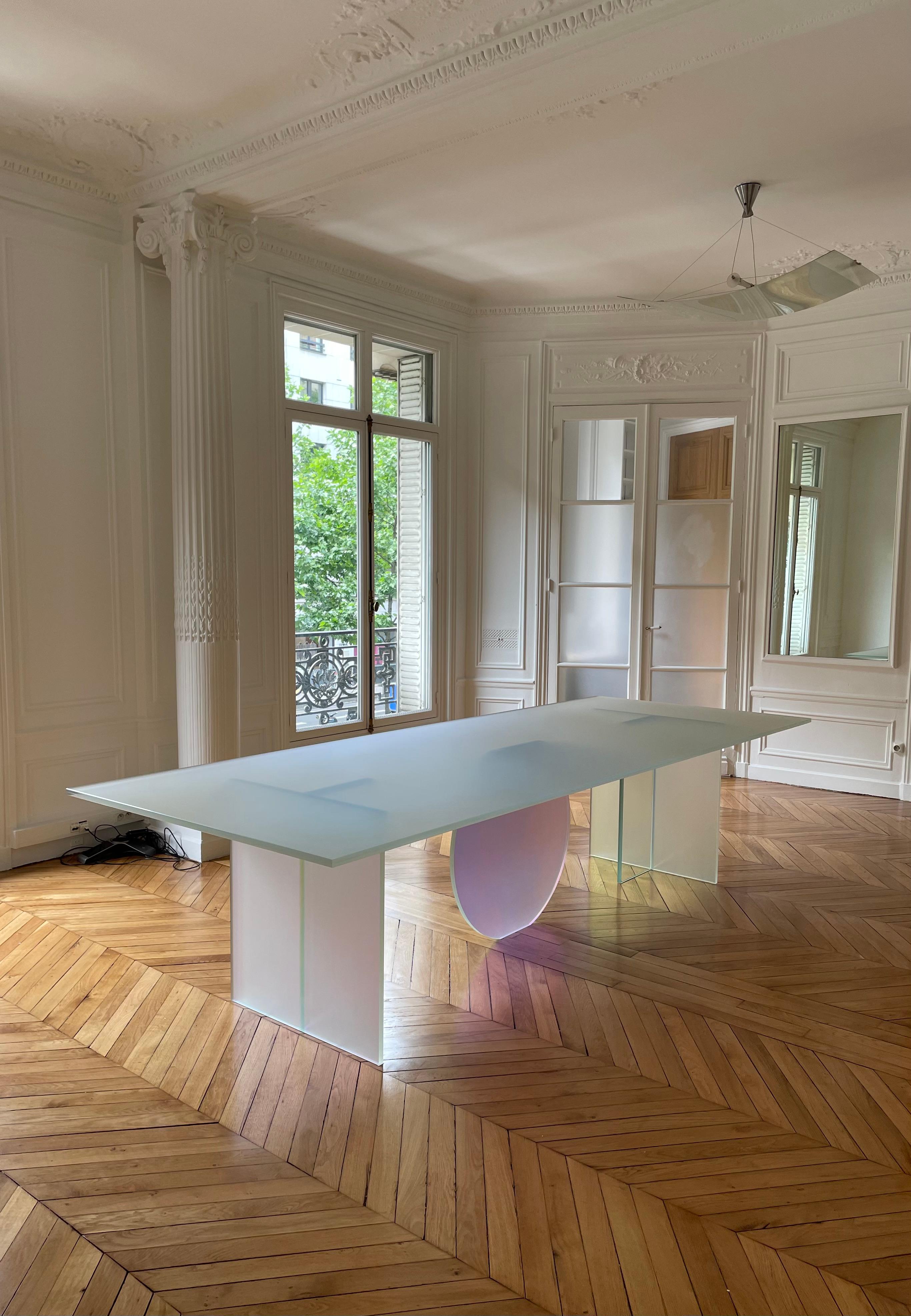 Slovenian Contemporary Large Dining Table in Dichroic Satin Glass For Sale