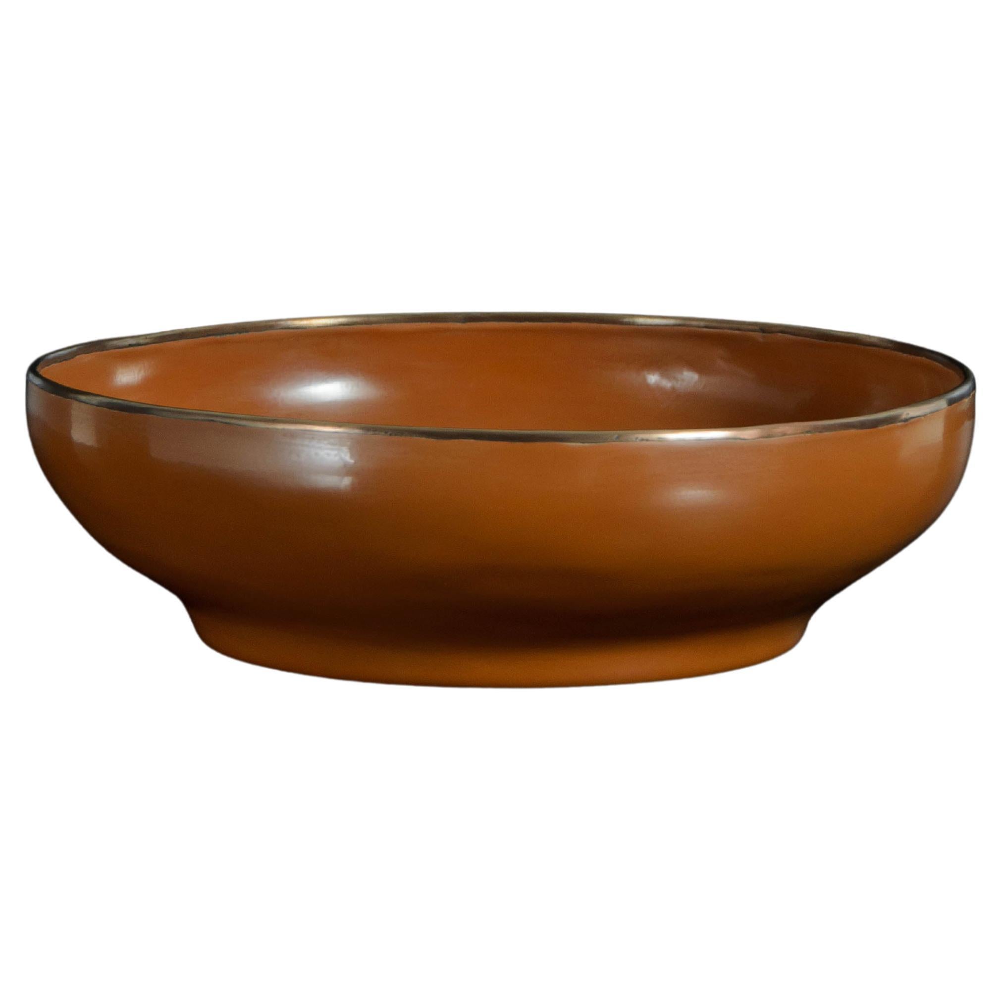 Contemporary Large Footed Bowl W/ Copper Rim in Mila Lacquer by Robert Kuo For Sale