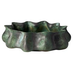 Contemporary Large Green and Metallic Glazed Porcelain Bowl
