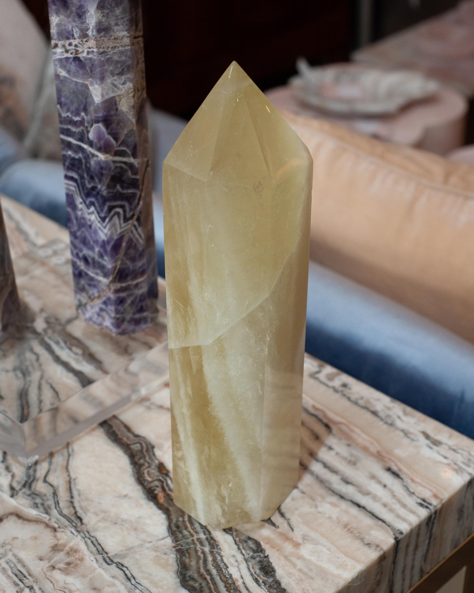 American Contemporary Large Green Onyx Obelisk / Crystal Point For Sale