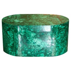 Caja oval contemporánea grande de malaquita verde con tapa abatible