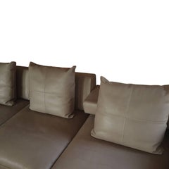 Italian Contemporary Natural Leather Large Molteni Sofa with Double Dept