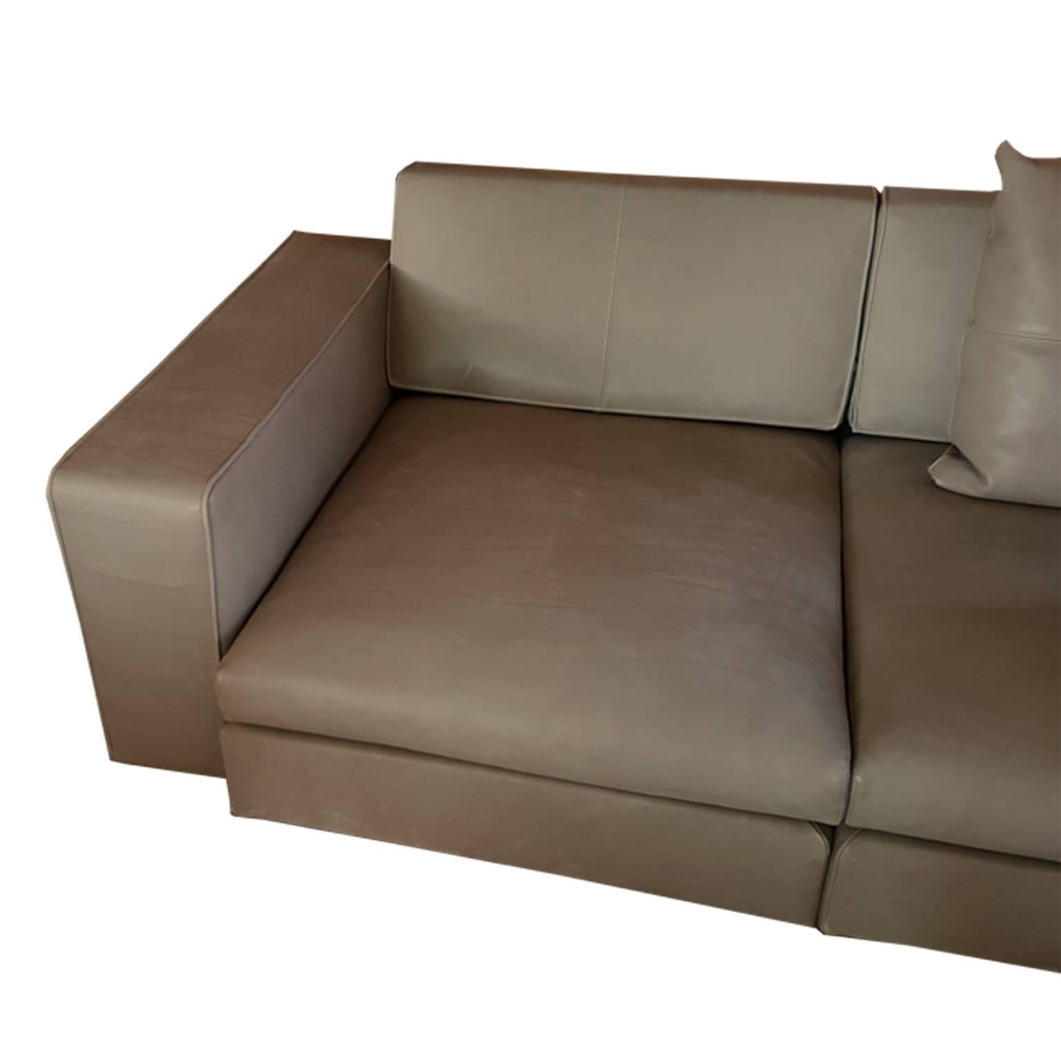 Other Italian Contemporary Natural Leather Large Molteni Sofa with Double Dept For Sale