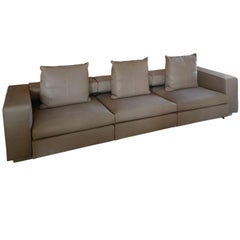 Italian Contemporary Natural Leather Large Molteni Sofa with Double Dept