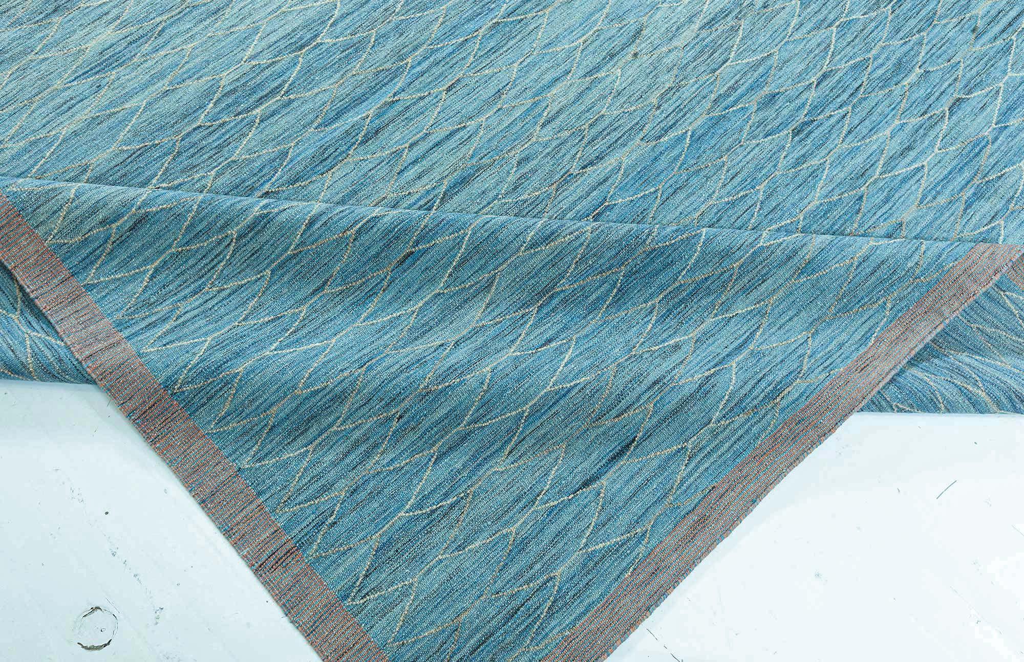 Wool Contemporary Large Kilim Blue Rug by Doris Leslie Blau For Sale
