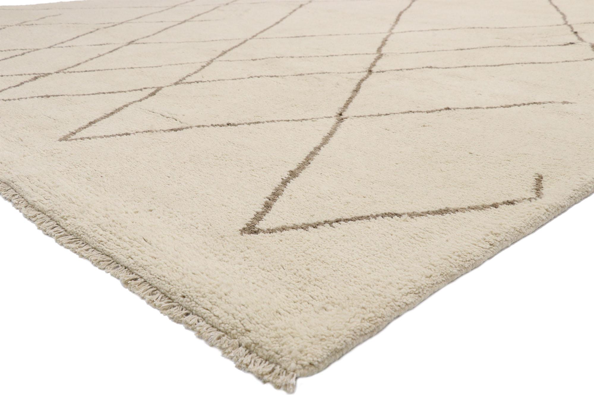 80541, new contemporary large Moroccan Area rug with Cozy Organic Modern style. Warm and inviting combined with cozy comfort, this hand knotted wool contemporary large Moroccan area rug embodies organic modern style. The large Moroccan rug features