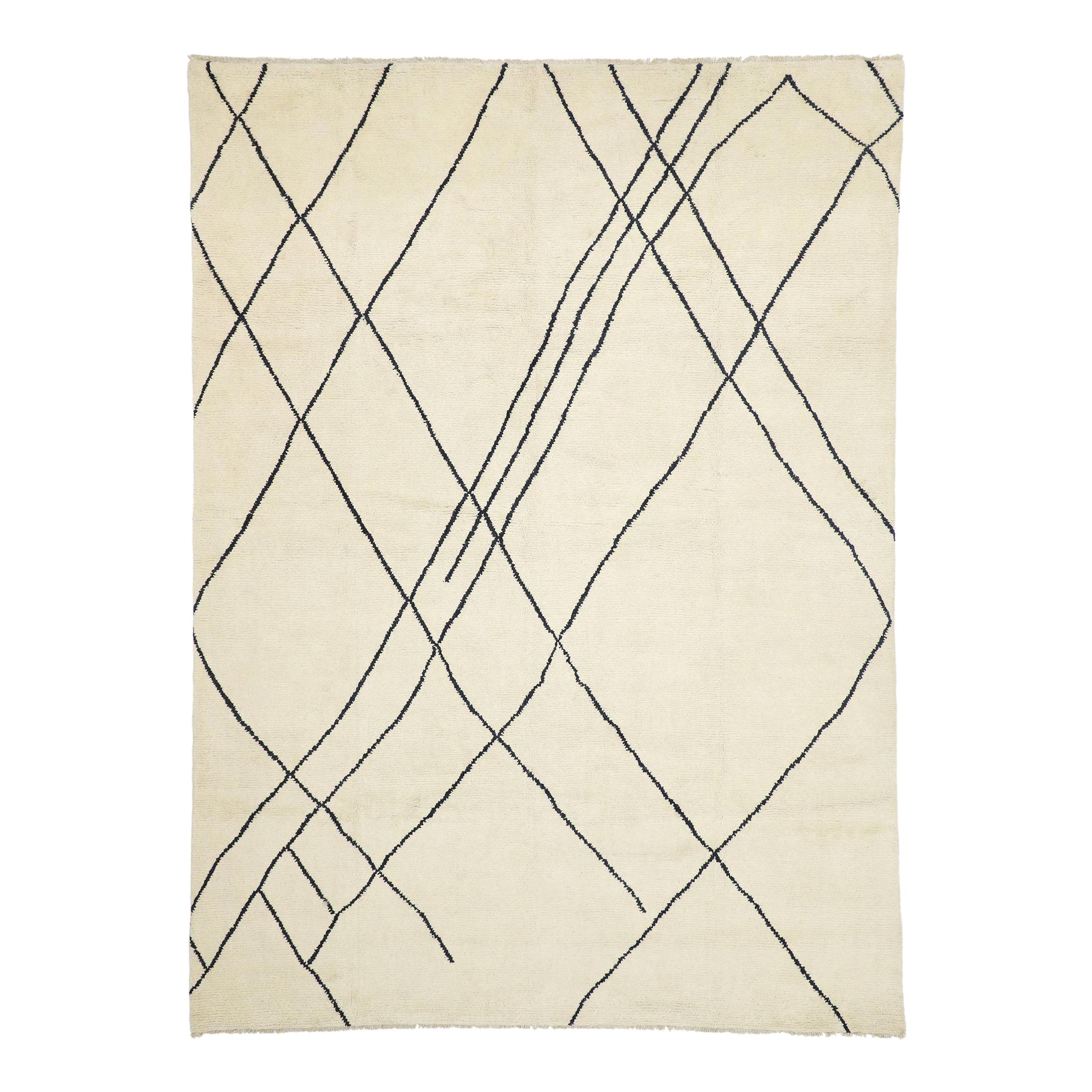 Large Neutral Moroccan Area Rug, Minimalist Shibui meets Wabi-Sabi For Sale