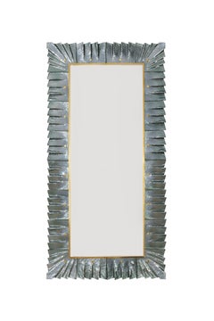 Large Rectangular Murano Sea Green Glass Framed Mirror, In Stock