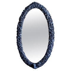 Contemporary Large Oval Sculpted Mirror in Slate Grey by Margit Wittig