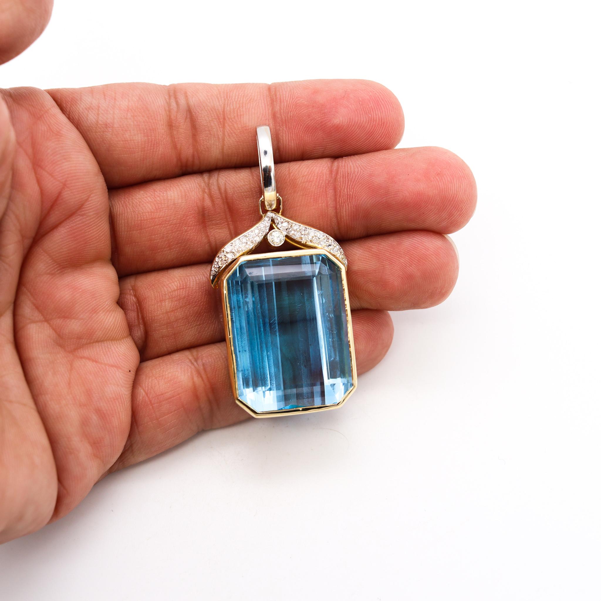 Modernist Contemporary Large Pendant In 18Kt Gold With 72.06 Ctw In Aquamarine & Diamonds For Sale