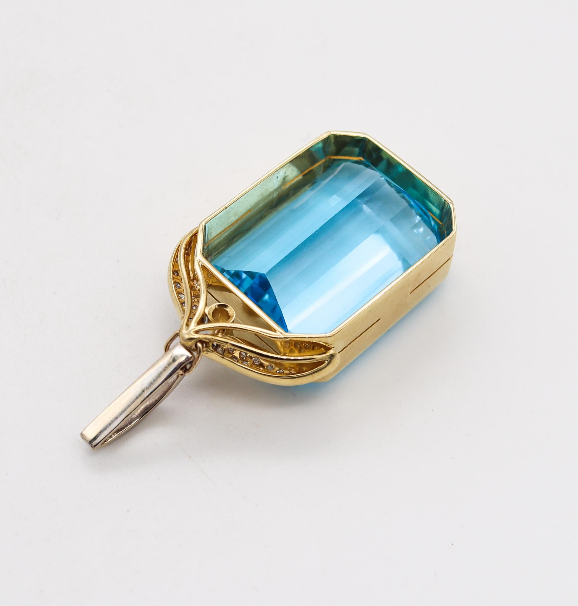 Mixed Cut Contemporary Large Pendant In 18Kt Gold With 72.06 Ctw In Aquamarine & Diamonds For Sale