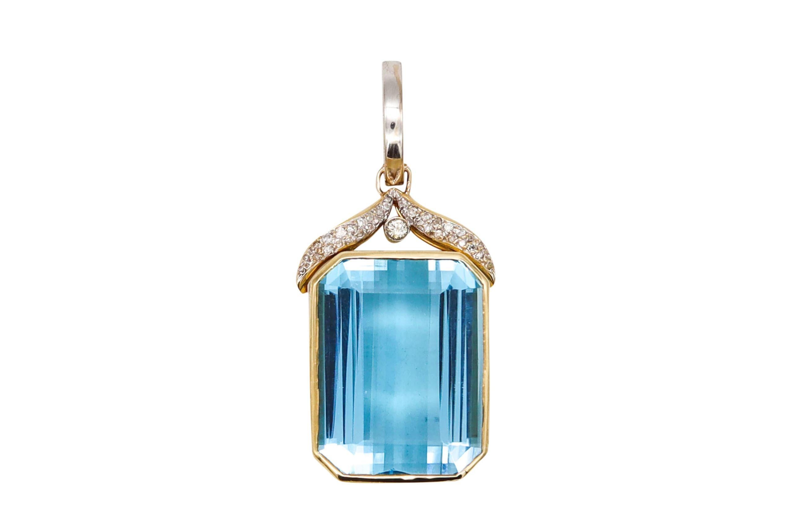 Contemporary Large Pendant in 18Kt Gold with 72.06 Ctw in Aquamarine & Diamonds