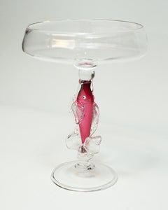 Contemporary Large Pink Blown Glass Fish Platter / Footed Bowl